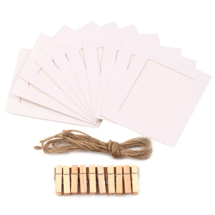 décoration photo mariage anniversaire guirlande lumineuse pinces bois cartes quadrillées vintage bohème