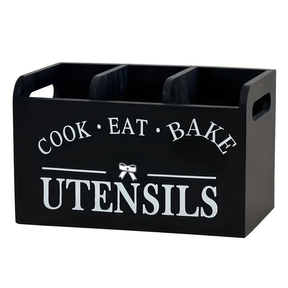 boîte rangement ustensiles cuisine vintage rustique noir poignées spatules cuillères pince grattoir