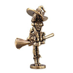 figurine sorcière bronze chapeau balai baguette deco maison conte fées éléments decoratifs