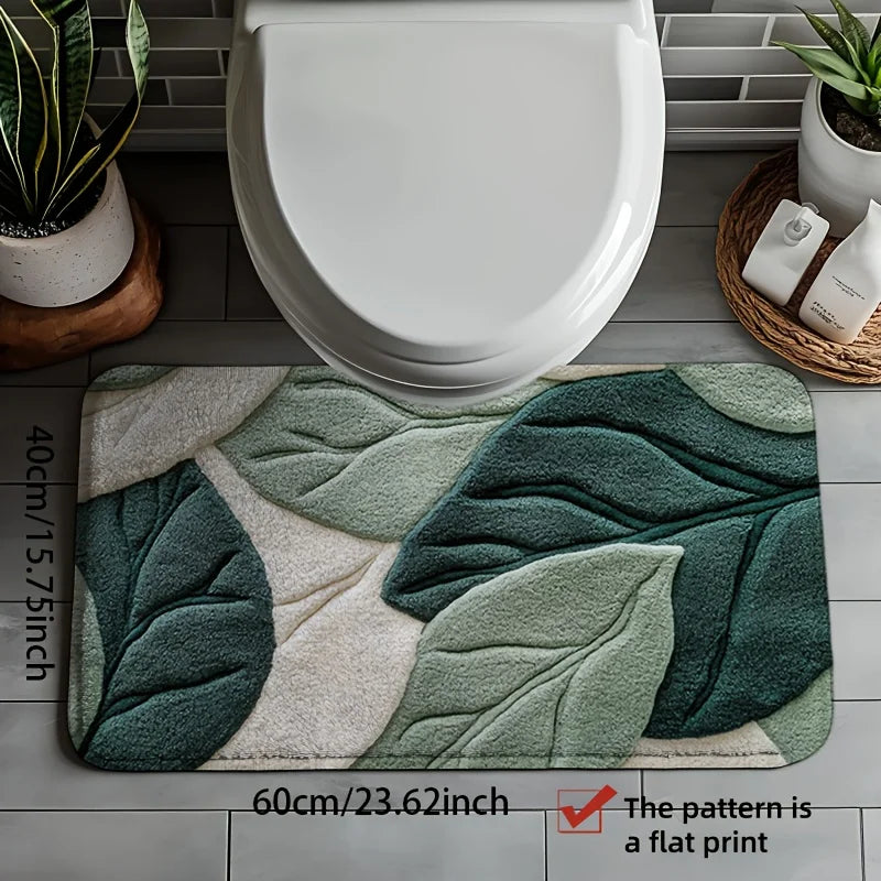 tapis bain vert feuilles moderne antidérapant rapide absorbant coton blanc gris