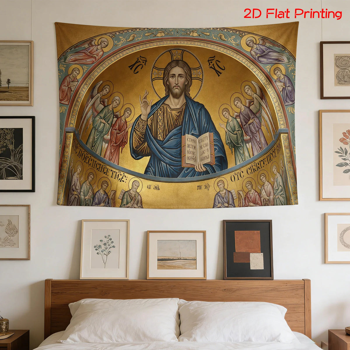 tapisserie murale ancienne or religieuse christ ange décoration intérieure chambre living polyester moderne