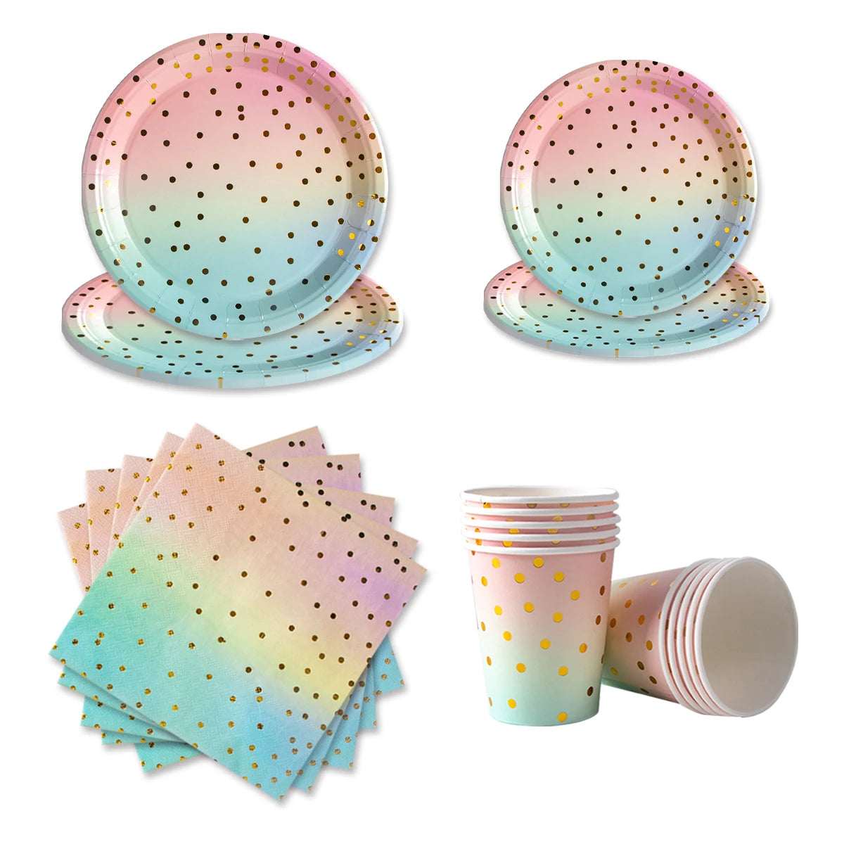 assiettes jetables rose bleu doré happy birthday confettis dorés serviettes verres festifs anniversaire mariage