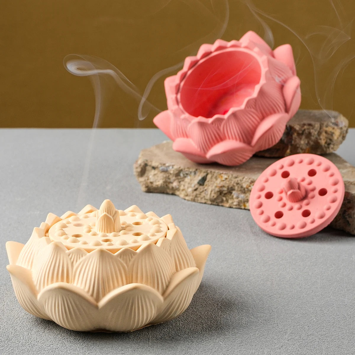 diffuseur encens bougie fleur lotus beige rose relief moderne zen