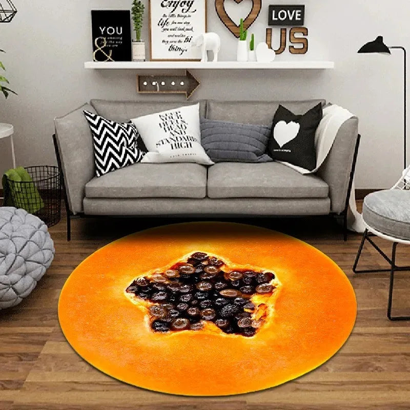 tapis rond fruits coloré moderne salon chambre enfants sol décor éco rouges verts oranges