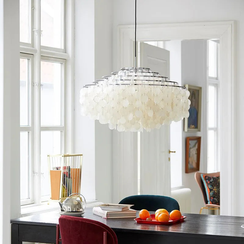 Suspension lumineuse moderne fer blanc coquillage superposé éolienne élégante chambre restaurant