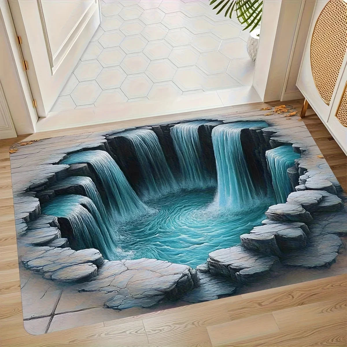 tapis antidérapant moderne cascade pierres bleu gris intérieur extérieur résistant saleté