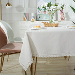 nappe rectangulaire blanche dentelle classique table manger cuisine salon décoration maison textile polyester