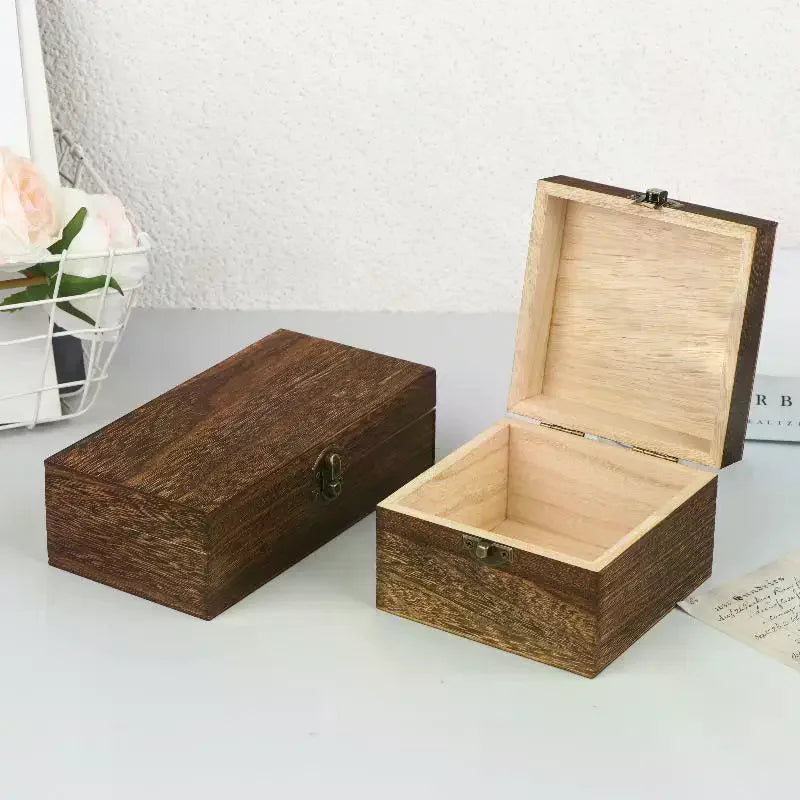 boîtes bijoux marron foncé texture bois vintage cadenas opaques rangement artisanat emballage cadeau fait