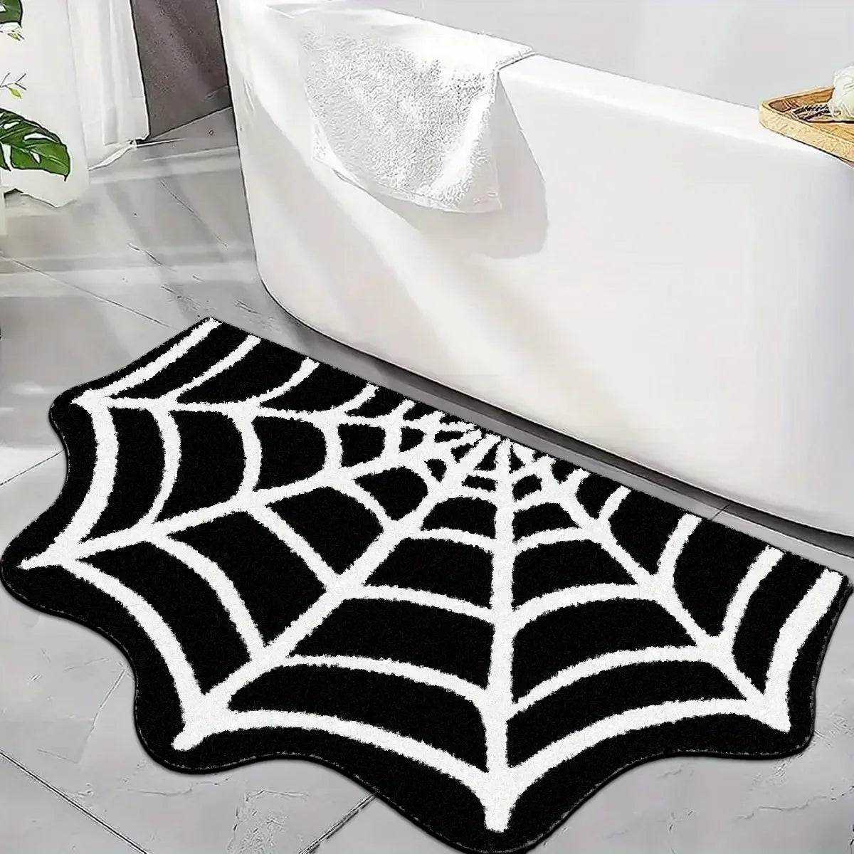 tapis sol noir blanc toile araignée moderne salle bain antidérapant machine lavable sans pile