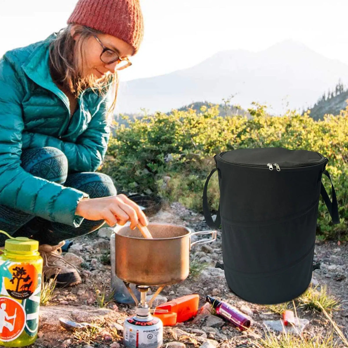 bac rangement pliable noir poignées fermeture glissière rangement moderne camping utilitaireextérieur transportable