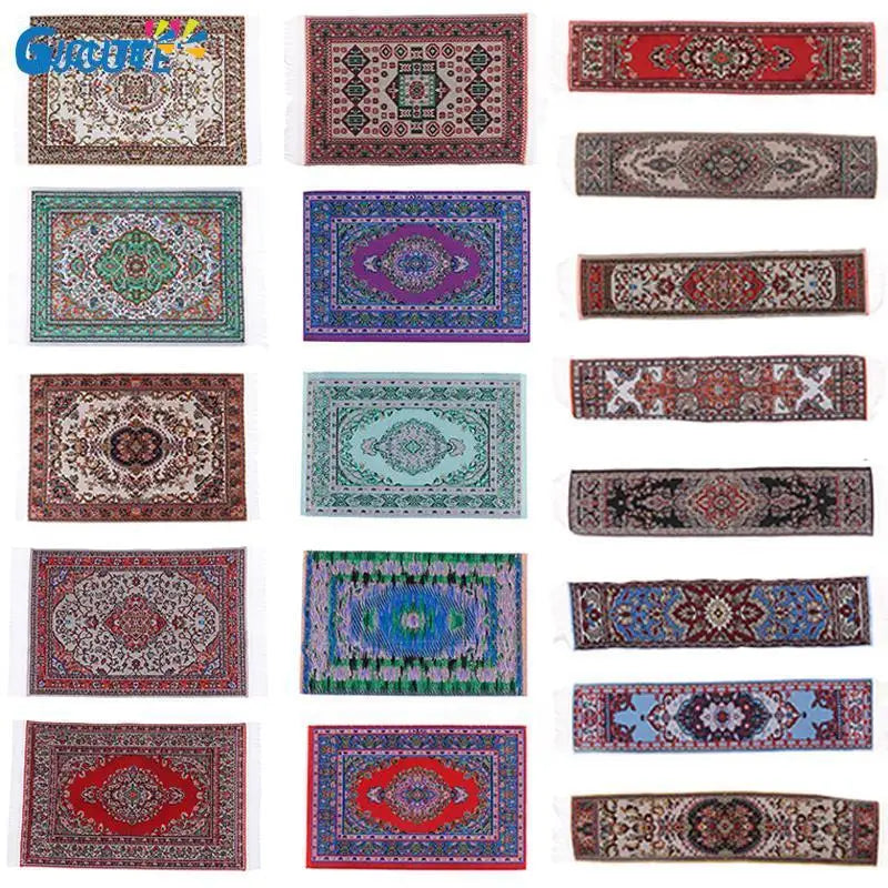 petit tapis miniature maison poupee decoratif franges motif floral turc