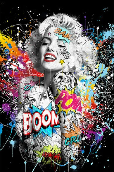 tableau contemporain pop art abstrait éclaboussures peinture noir blanc multicolore toile sans cadre horizontal