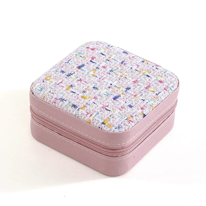 boîte rangement bijoux cuir pu rose noir rouge violet classique tissu carreaux glissière
