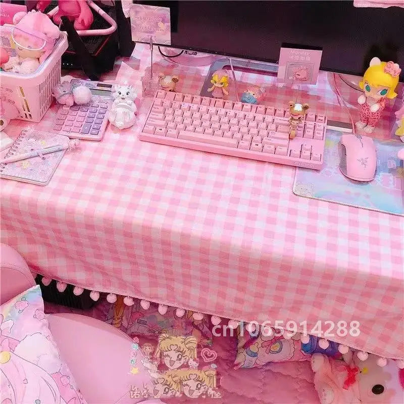 nappe rose carreaux blanches table maison kawaii décoration festive imperméable polyester rectangle