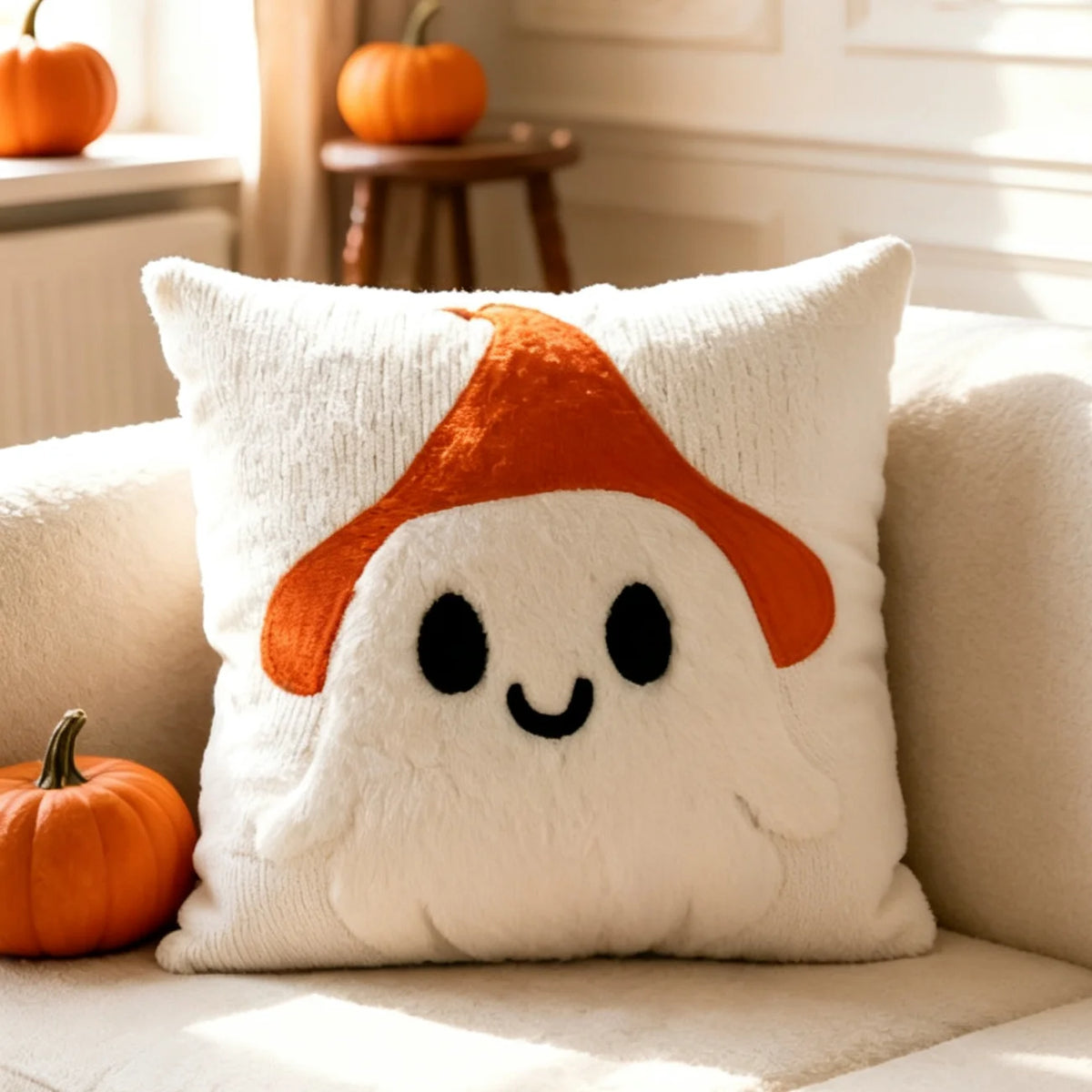 housse coussin halloween fantôme citrouille araignée orange décoration maison canapé chaise voiture polyester jacquard