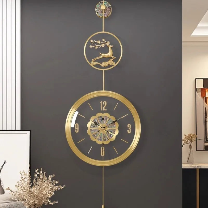 horloge murale moderne or cerf floral chiffres arabes étude salon