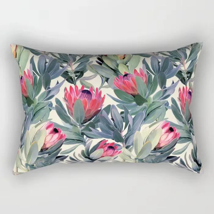 coussin rectangulaire décoratif motif feuilles tropicales fleurs papillons moderne chambre salon maison 30x50cm