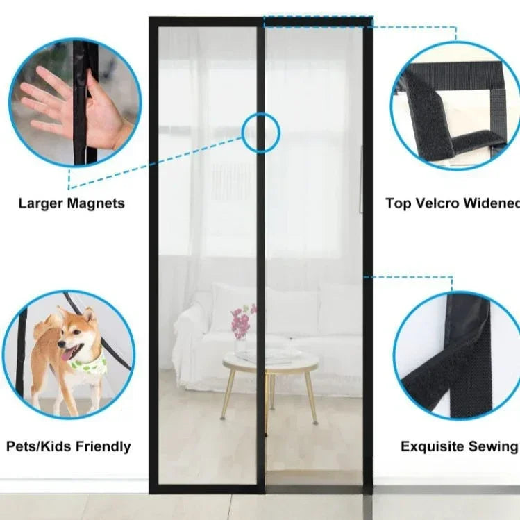 rideau moustiquaire porte noir maille fine moderne velcro aimants 100x210cm