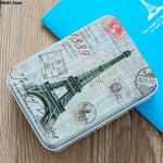 boîte métal bijoux vintage bleu rose tour eiffel fraises timbres postales enfantine respectueux environnement
