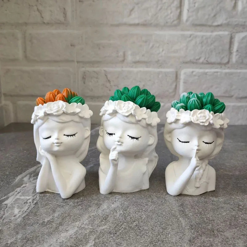 pots fleurs silicone forme femme couronne fleurs blanches plantes succulentes bohème décoration maison blanc