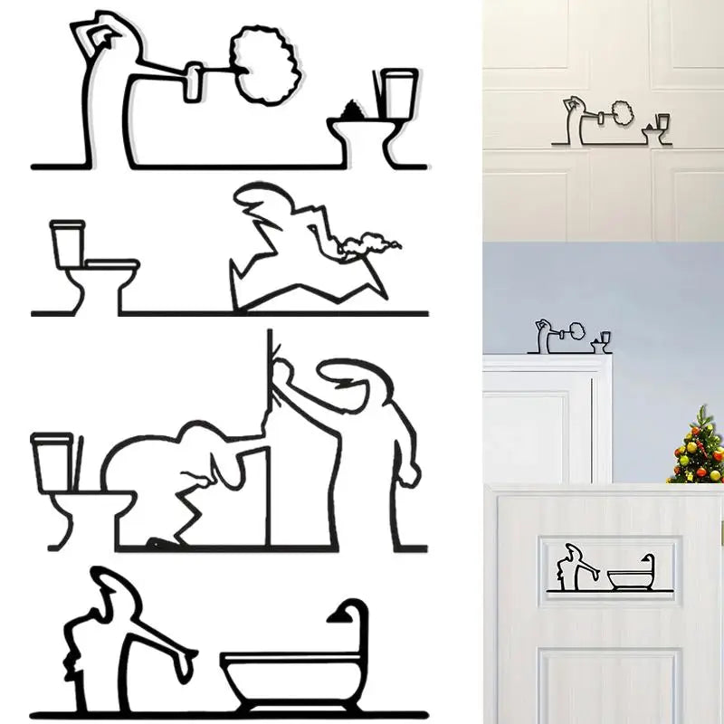 décoration murale minimaliste autocollant silhouette wc douche noir
