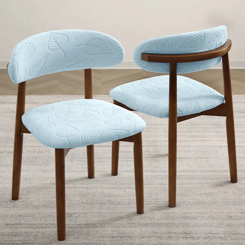 housse chaise salle manger extensible motif feuilles bleu beige noeud blanc moderne