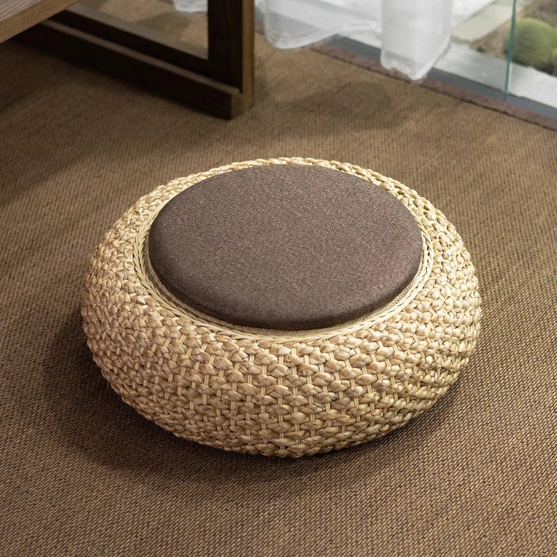 coussin sol rustique tissé floral anti décubitus coton paille meditation relaxation salon