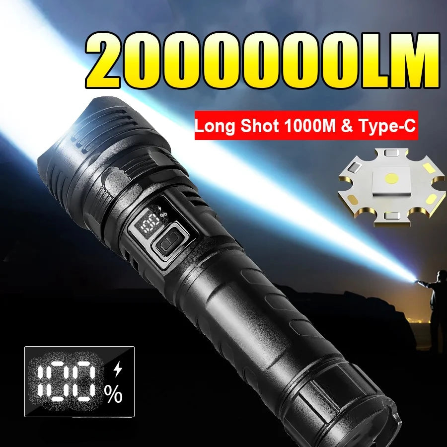 lampe torche rechargeable led noire intense camping 500m éclairage texturée rainures modernisée robuste
