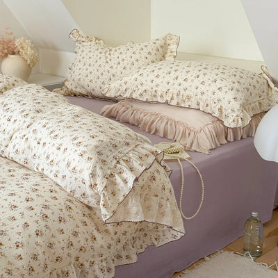 Housse de couette en gaze de coton avec volants sur lit double
