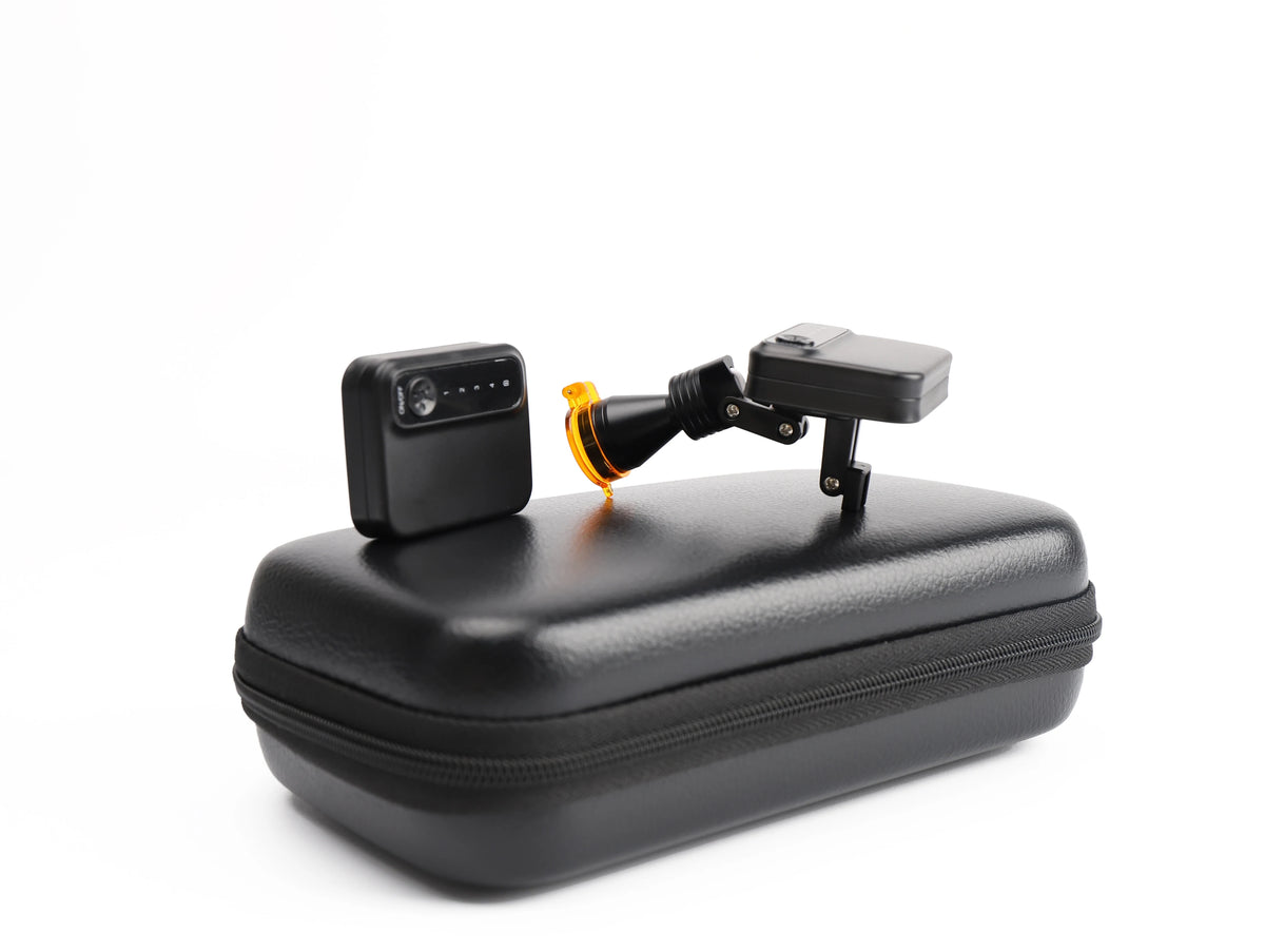 projecteur dentaire led portable chargeur batteries mallette rangement noir orange