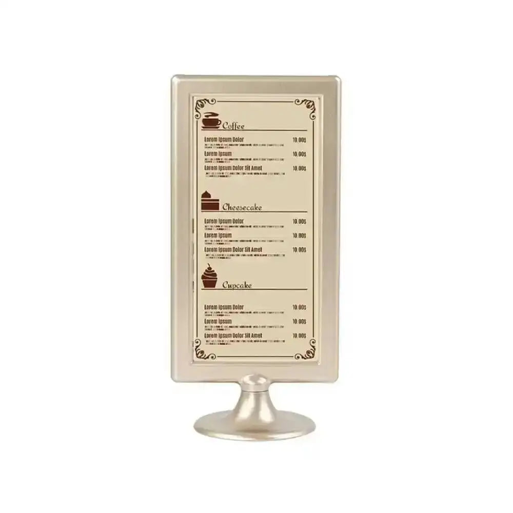 Cadre publicitaire doré rectangulaire verre opalin adhésif base dorée photo menu A4 moderne
