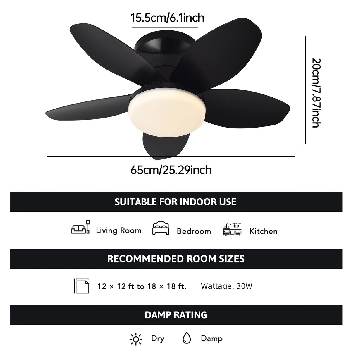 ventilateur led noir moderne télécommande certification rohs flux lumineux certifications ccc cem gs lvd