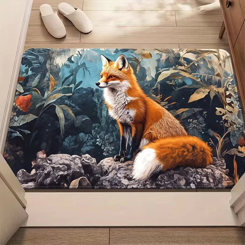 tapis moderne antidérapant polygone feuilles animaux salon entrée sol bain orange blanc vert bleu