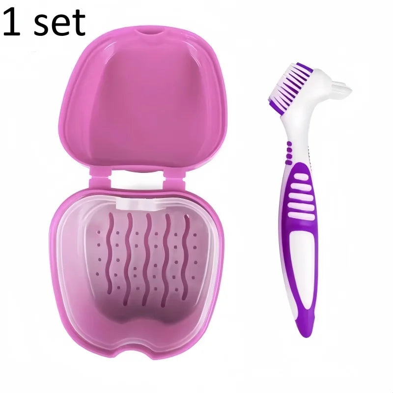 brosse dents conteneur prothèse dentaire bleu blanc moderne pratique hygiène buccale set accessoire santé