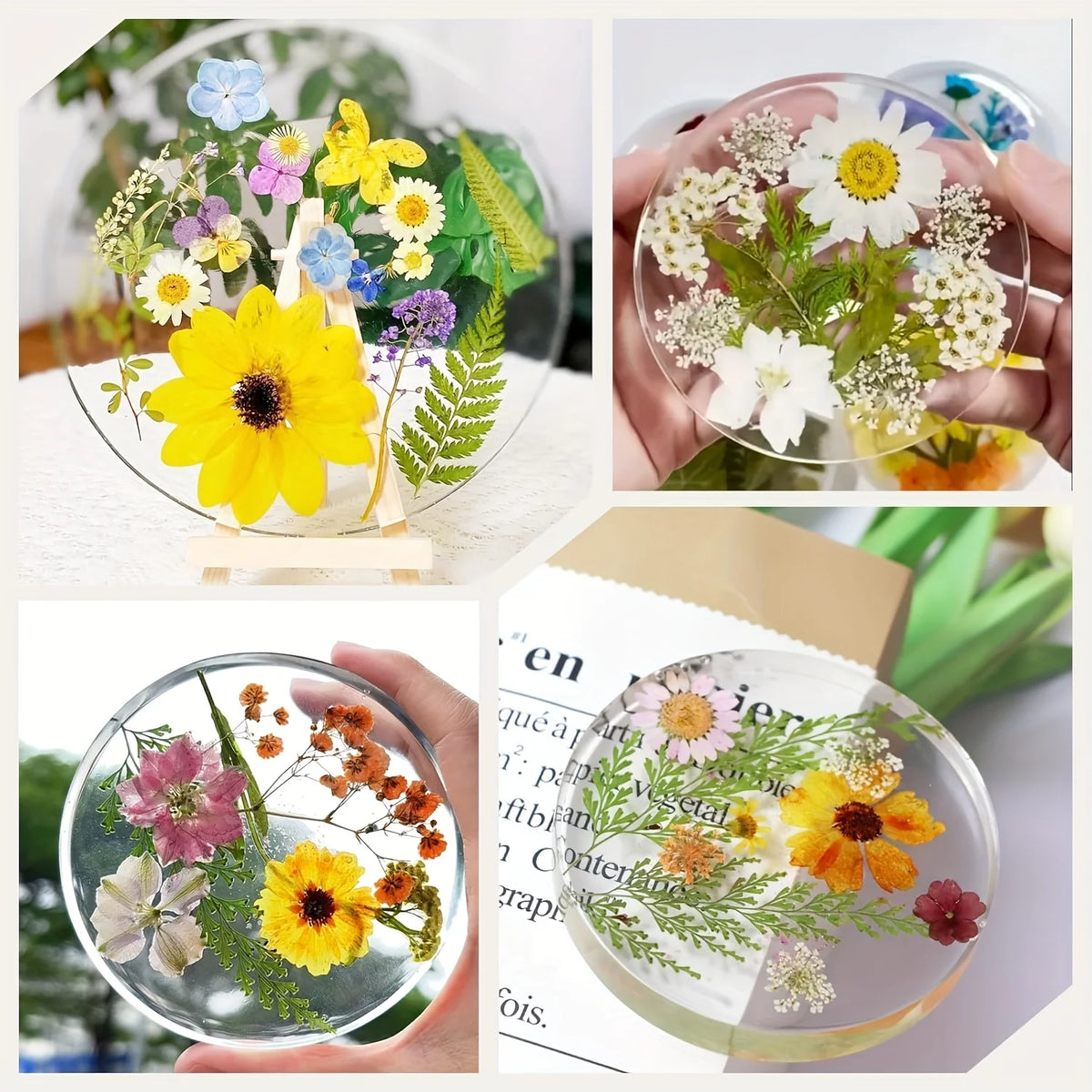 moule silicone coques transparentes fleurs séchées artisanat décoration maison epoxy résine circulaire cavités profondes