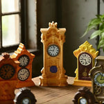 horloges décoratives vintage résine orange marron noir jaune détails sculptés miniature française