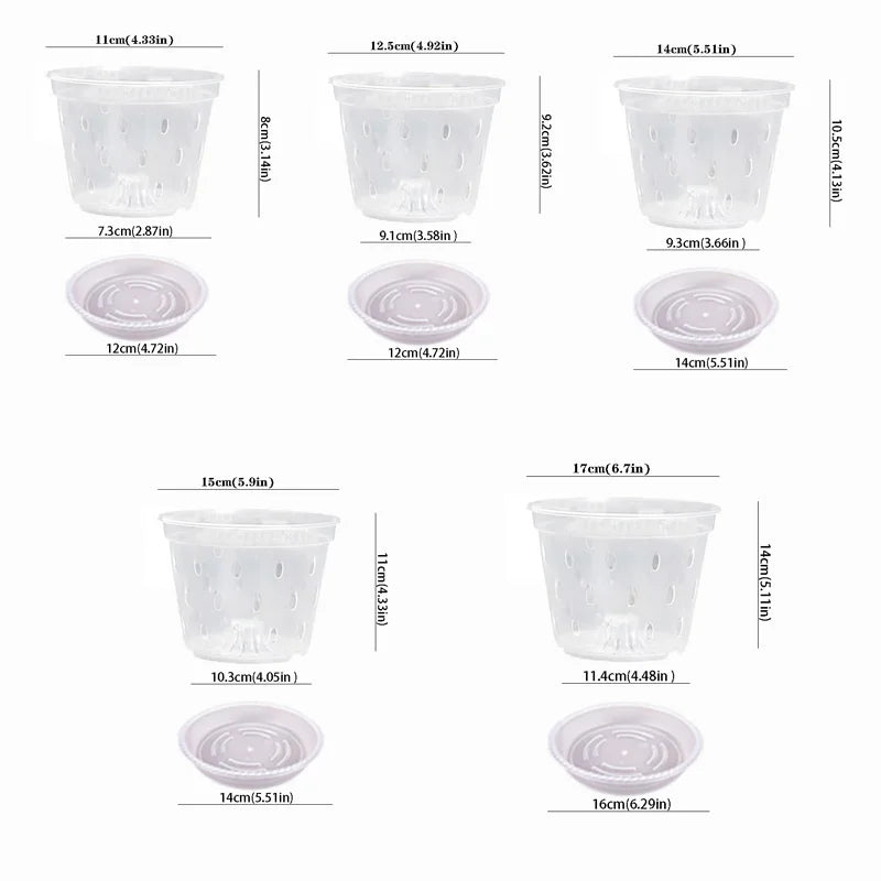 pots plantes transparents perforés modernes plateaux 11 12.5 14 15 17cm orchidées