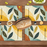 tapis table moderne feuilles stylisées géométrique beige vert bleu orange jaune facile entretien résistant