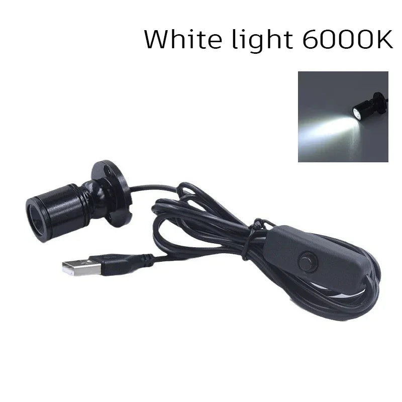 projecteur led usb alimenté câble switch rotatif angle moderne compact variateur couleurs multiples bijouterie
