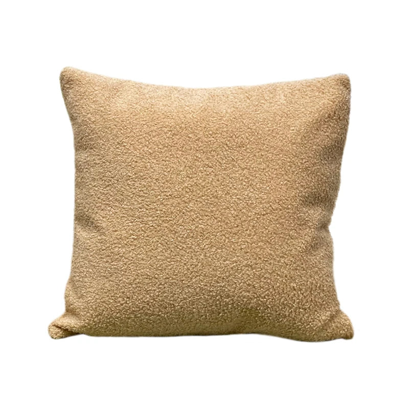coussin carré moderne texture bouclée beige clair 45x45cm respectueux environnement fixations yeux