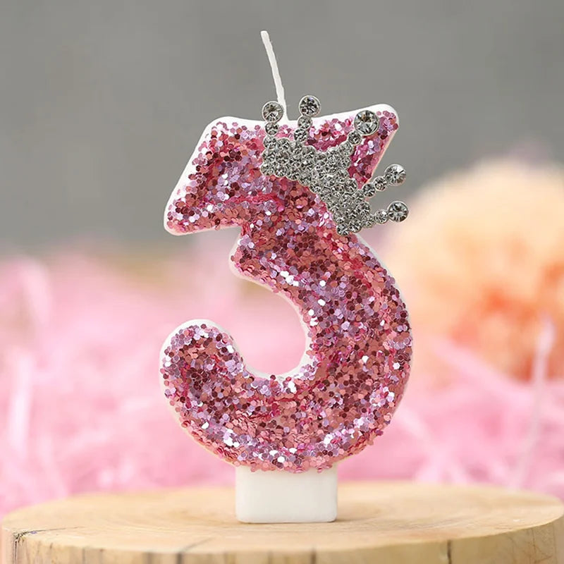 bougies anniversaire numérotées rose pâle brillantes décoratives festives filles couronne pailletée adhésif