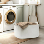 panier rangement polyester blanc rayures horizontales moderne réutilisable 55L poignées organisation linge étagères