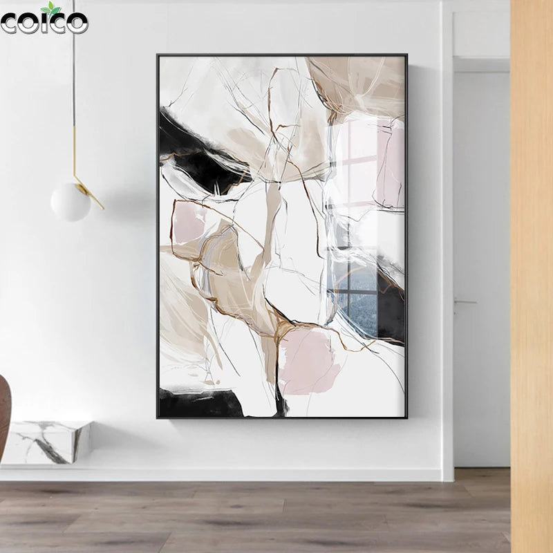peinture abstraite toile miroir encadré contemporain decoration mur rose pale geometrique minimaliste