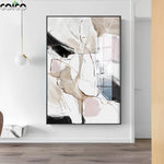 peinture abstraite toile miroir encadré contemporain decoration mur rose pale geometrique minimaliste