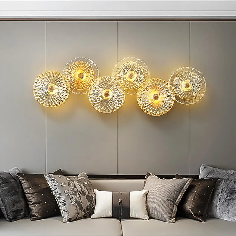 applique murale led contemporaine transparente dorée rayonnante 20x20cm 32x62cm 32x92cm