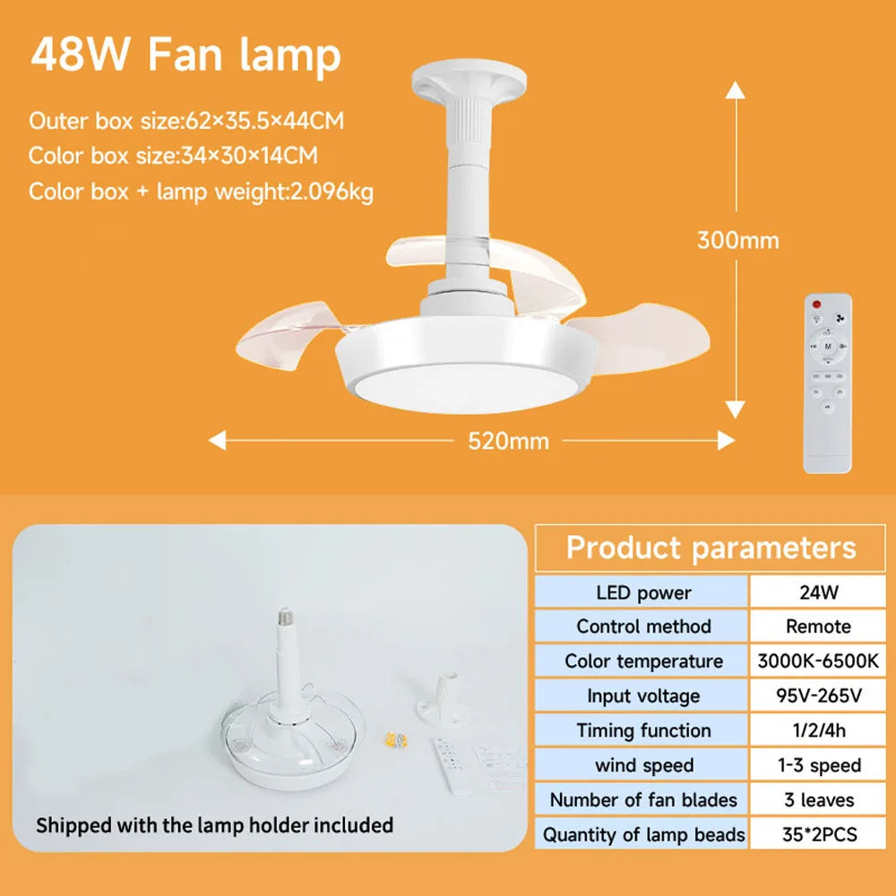ventilateur lampe led moderne blanc télécommande vitesses flux lumineux certification ul rohs fcc