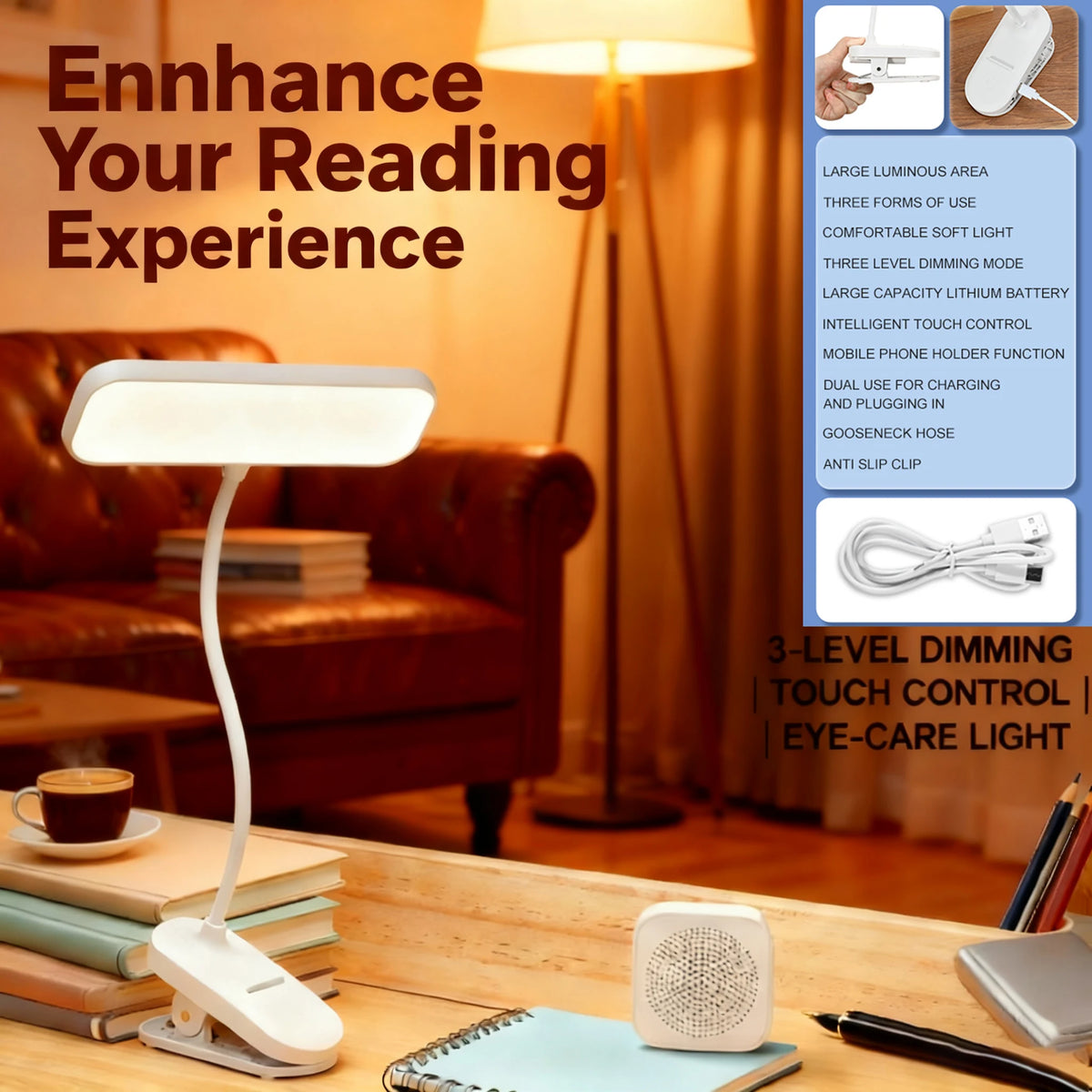 lampe led blanc moderne clip rechargeable tactile couleursflux lumineux ajustable étudiants travail