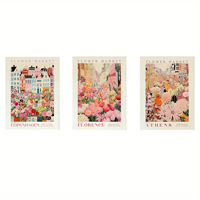 affiches illustration fleurs villes textes multicolores moderne sans cadre salon chambre