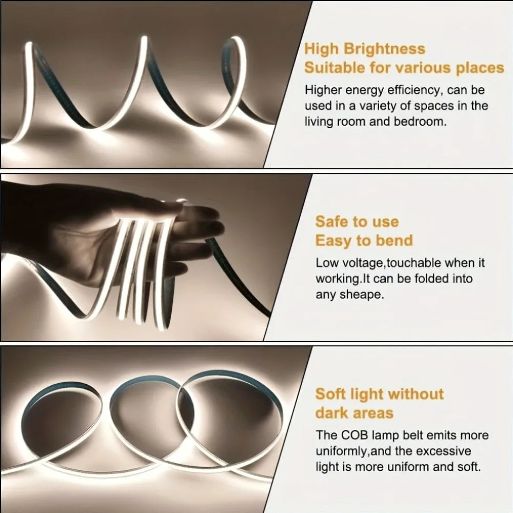 ruban led cob blanc flexible adhésif moderne minimaliste éclairage chambre salon télévision