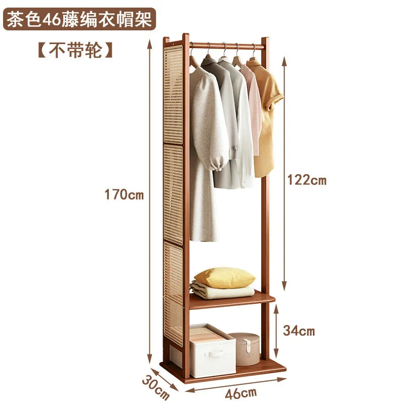 armoire vêtements mobile rotin marron clair 10 cintres boîtes rangement coussins entrée chambre moderne